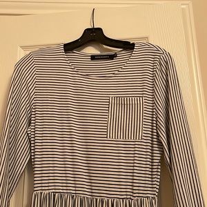 MEROKEETY 3/4 sleeve Striped T Shirt Midi Dress with Pockets, size small NWOT